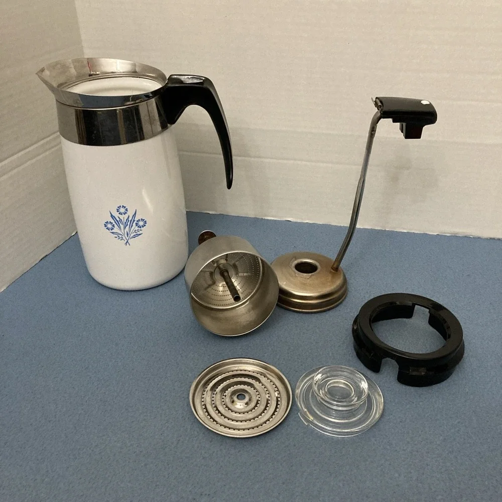 Corning Ware Blue Cornflower 10 Cup Stove Top Percolator Coffee Pot - No Cord